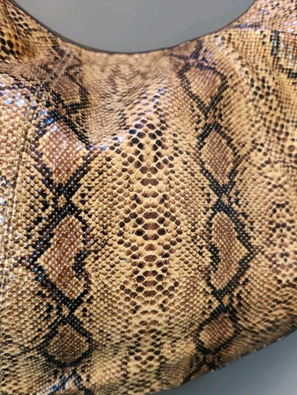 Calla Faux Snakeskin Hobo Handbag Golden Brown Python Print Studded Charm Y2K - Picture 2 of 16